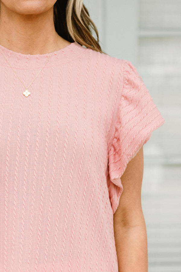 chic soul plus size clothing, light pink top with short ruffle sleeves 