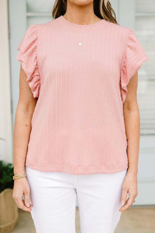 chic soul plus size clothing, light pink top with short ruffle sleeves 