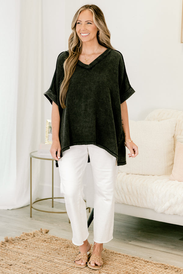 Chic Soul plus size clothing, half sleeve scooped v-neck black basic top
