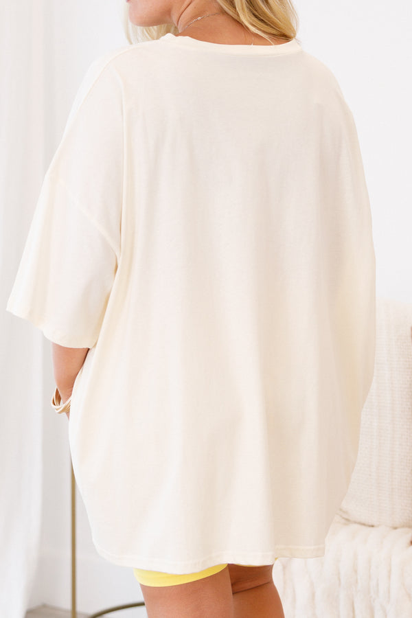 Chic Soul plus size clothing, ivory half sleeve crewneck tee with lemons and pale blue striped graphic