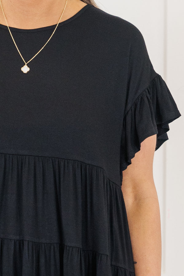 Chic Soul plus size clothing, top, basic, babydoll top, black, solid, short sleeve 