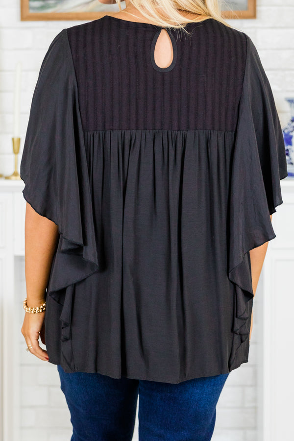Chic Soul plus size clothing, black flowy short flutter sleeve top