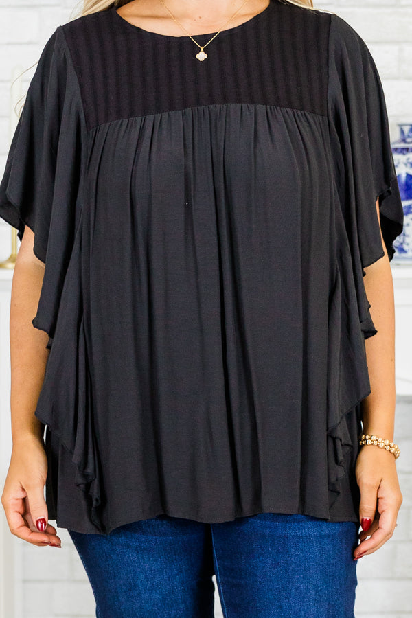Chic Soul plus size clothing, black flowy short flutter sleeve top