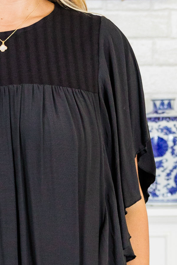 Chic Soul plus size clothing, black flowy short flutter sleeve top