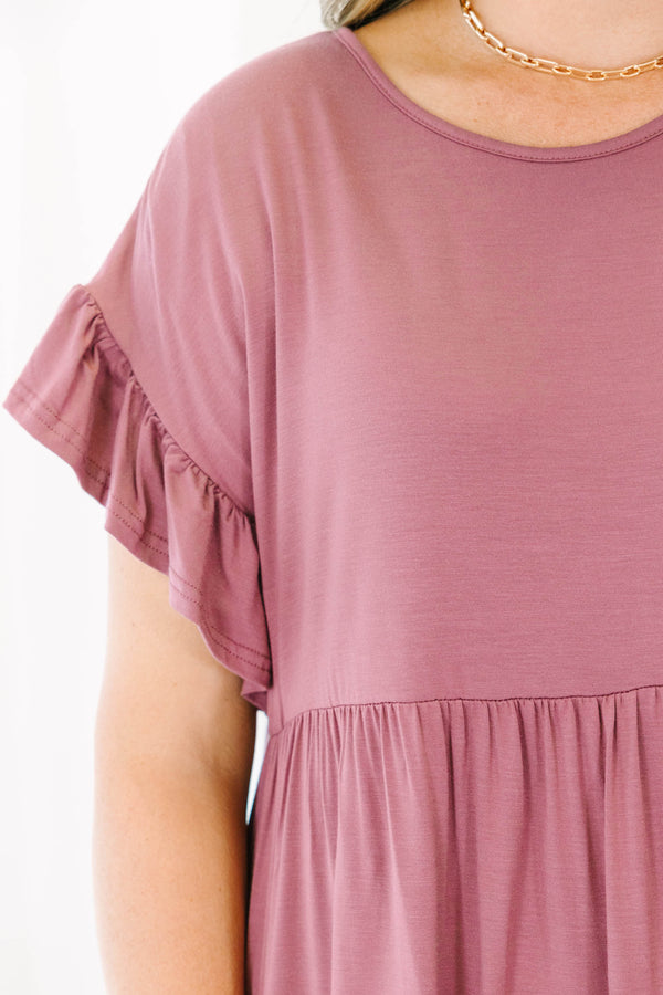 Plus size clothing, mauve babydoll tiered tunic top