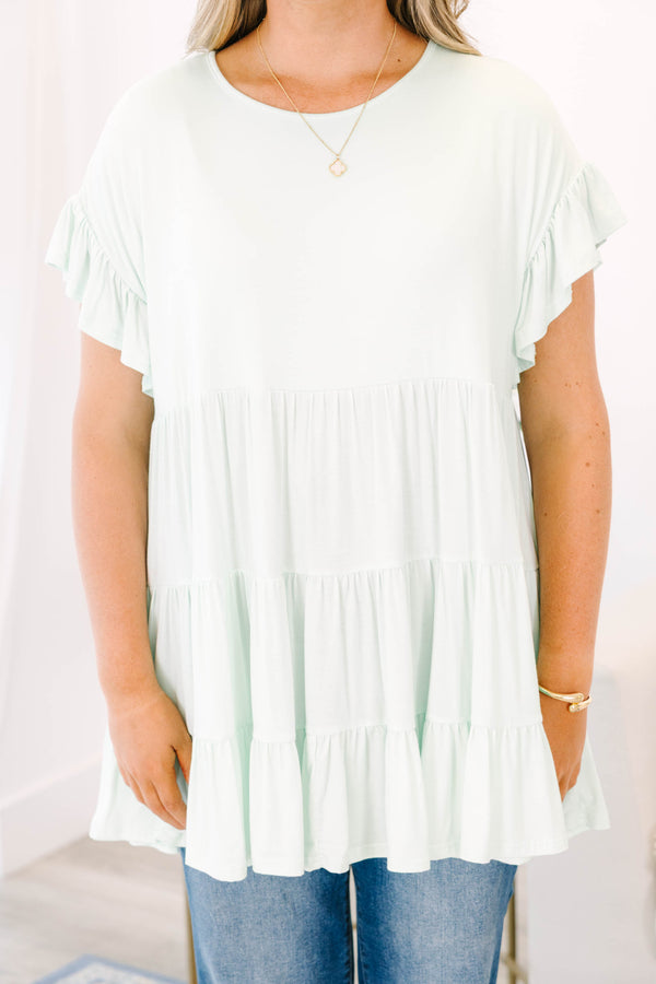 tunic, short sleeve, ruffle sleeves, babydoll, ruffles, flowy, green, comfy