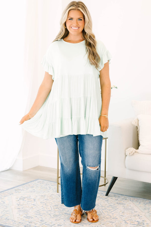 tunic, short sleeve, ruffle sleeves, babydoll, ruffles, flowy, green, comfy