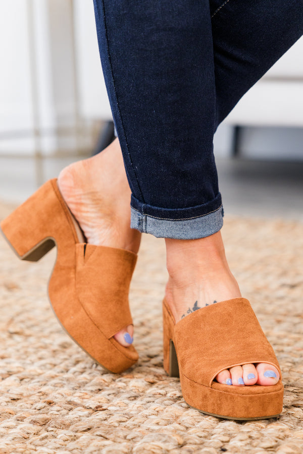 Chic Soul plus size clothing, whiskey suede chunky platform block heels with thick strap on top