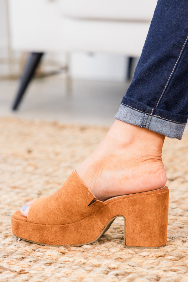 Chic Soul plus size clothing, whiskey suede chunky platform block heels with thick strap on top