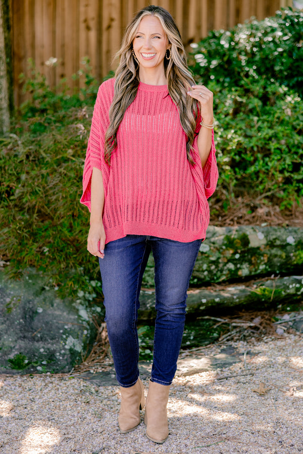 Chic Soul plus size clothing, dark rose half sleeve sweater with an woven texture 