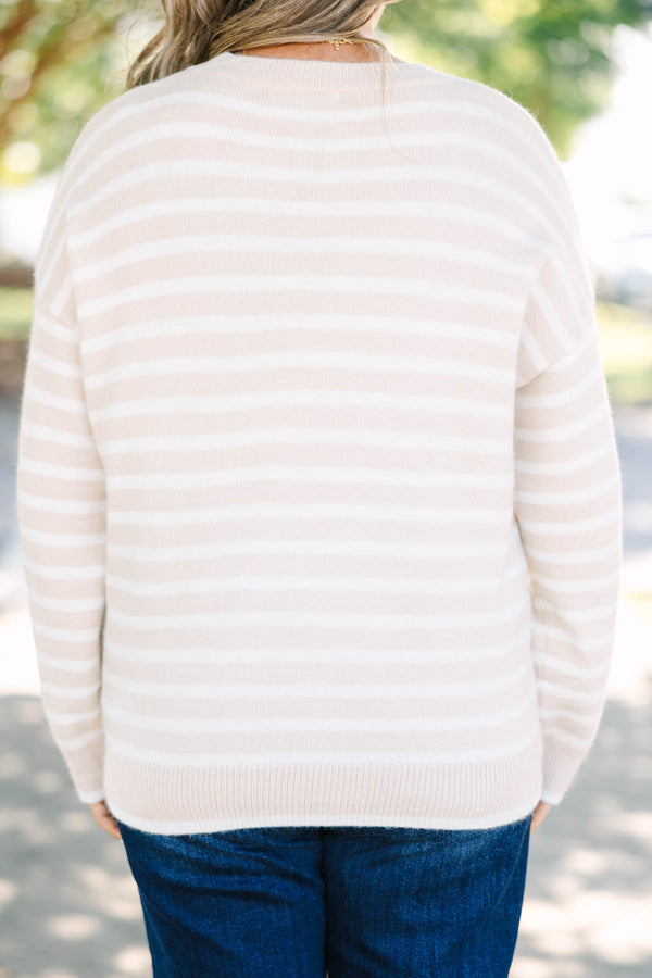 Plus size cream and white striped Made To Relax Sweater with a cozy, oversized fit.