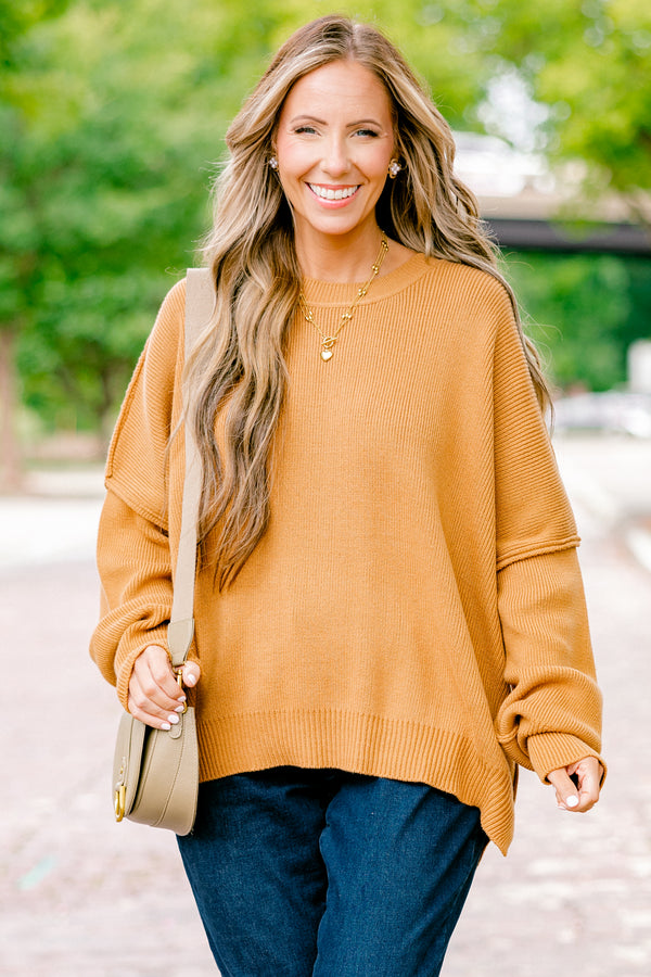 Chic Soul plus size clothing, camel colored long sleeve sweater 