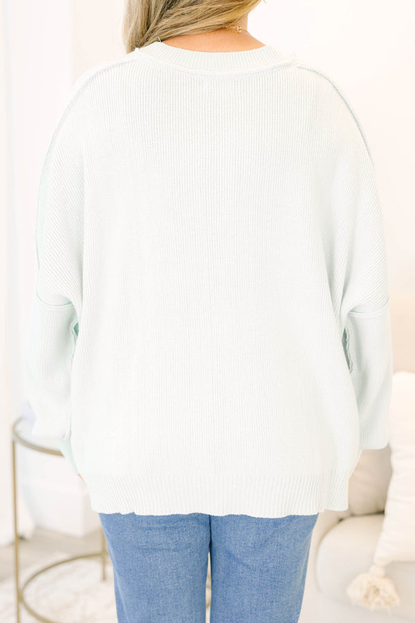 Chic Soul plus size clothing, sage color knit sweater with bubble sleeves