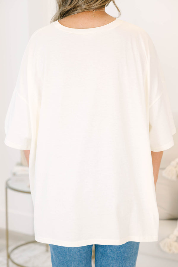 Plus size ivory Mahjong Social Club boyfriend tee with pink lettering
