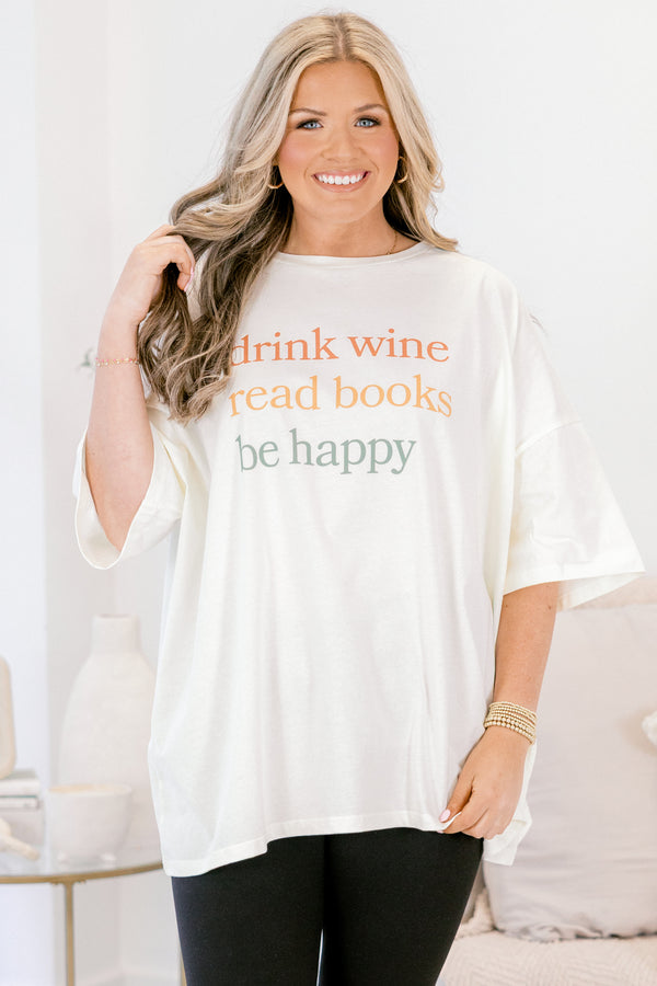 Chic Soul plus size clothing, ivory white short sleeve boyfriend tee with 