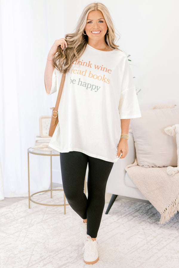 Chic Soul plus size clothing, ivory white short sleeve boyfriend tee with 