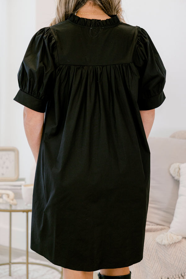 Chic Soul plus size clothing, black dress, short sleeve, midi length