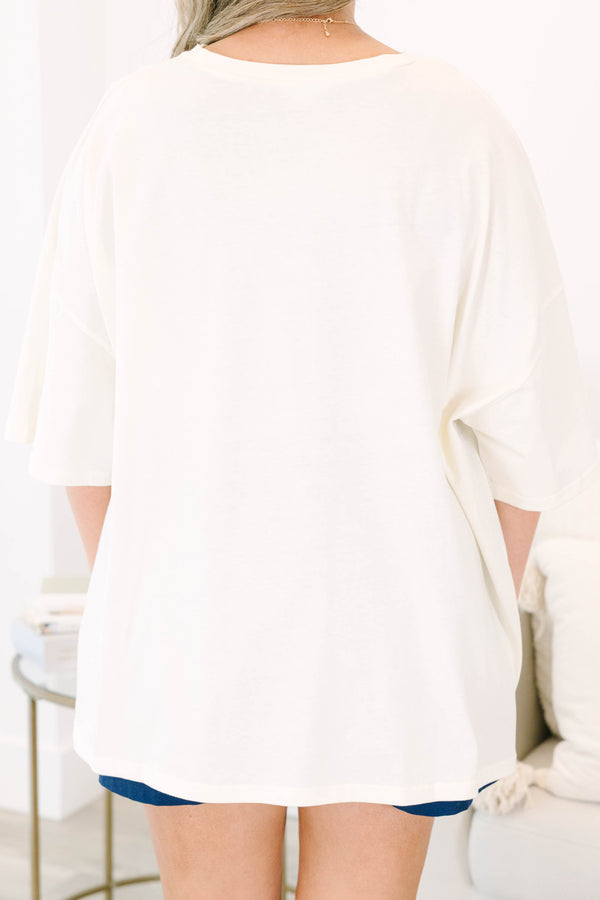 Chic Soul plus size clothing, ivory oversized boyfriend tee with lemon graphic