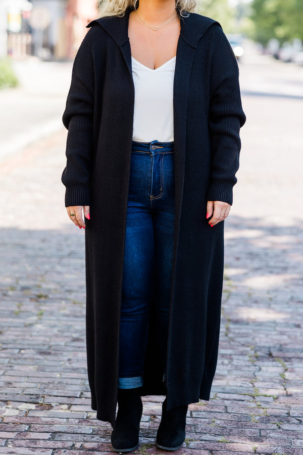 Chic Soul plus size clothing, long-sleeve black long ankle-length cardigan