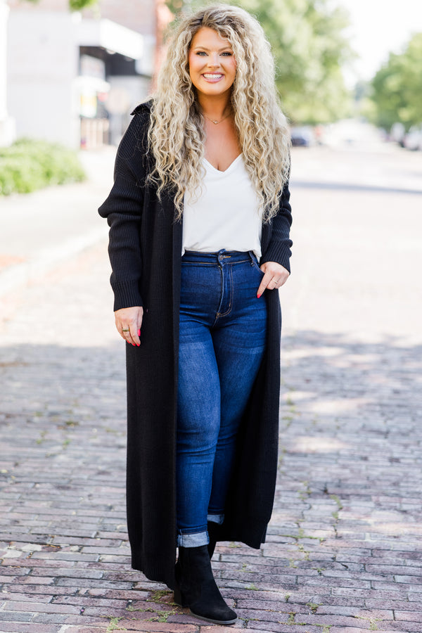 Chic Soul plus size clothing, long-sleeve black long ankle-length cardigan