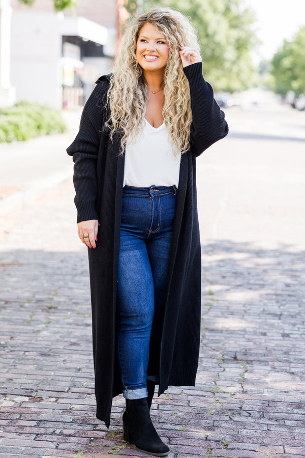 Chic Soul plus size clothing, long-sleeve black long ankle-length cardigan