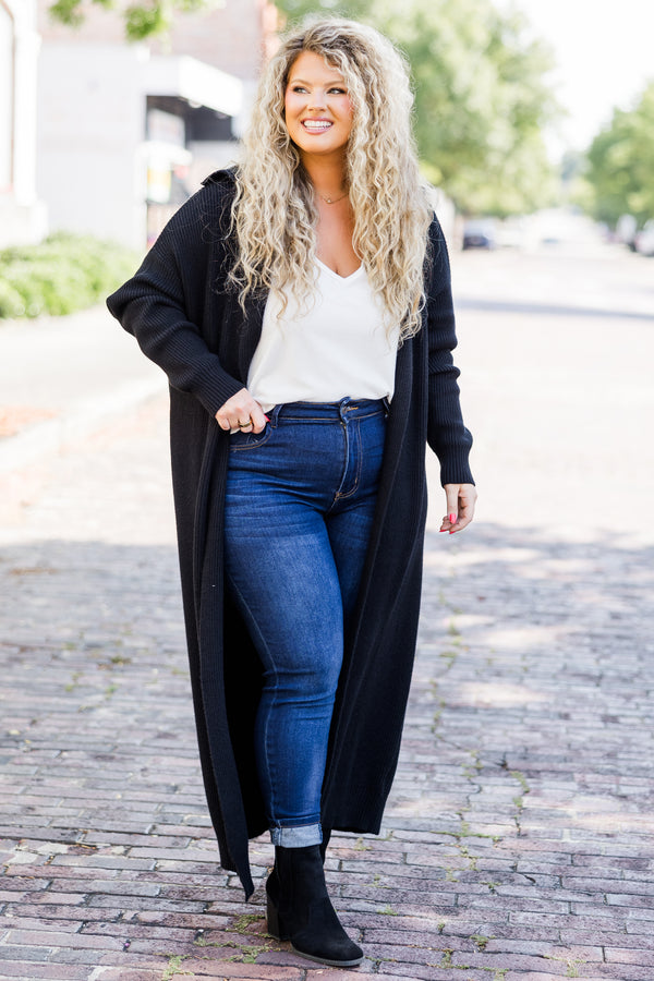Chic Soul plus size clothing, long-sleeve black long ankle-length cardigan