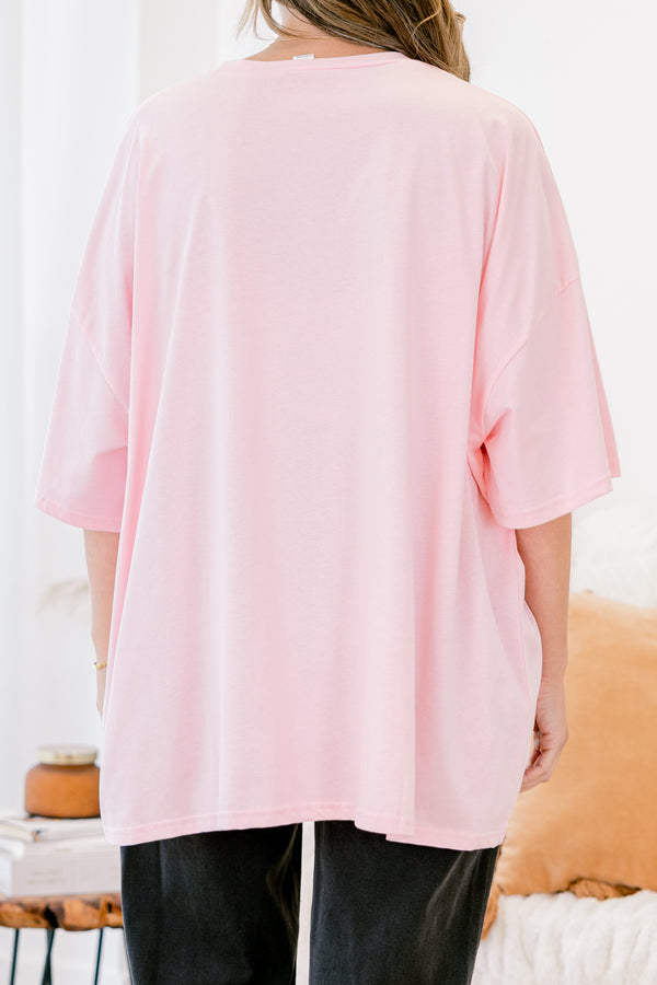 Chic Soul plus size clothing, dusty pink short sleeve boyfriend tee with text 