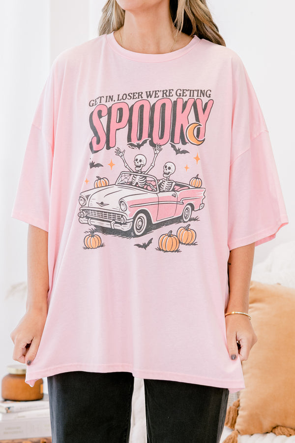 Chic Soul plus size clothing, dusty pink short sleeve boyfriend tee with text 
