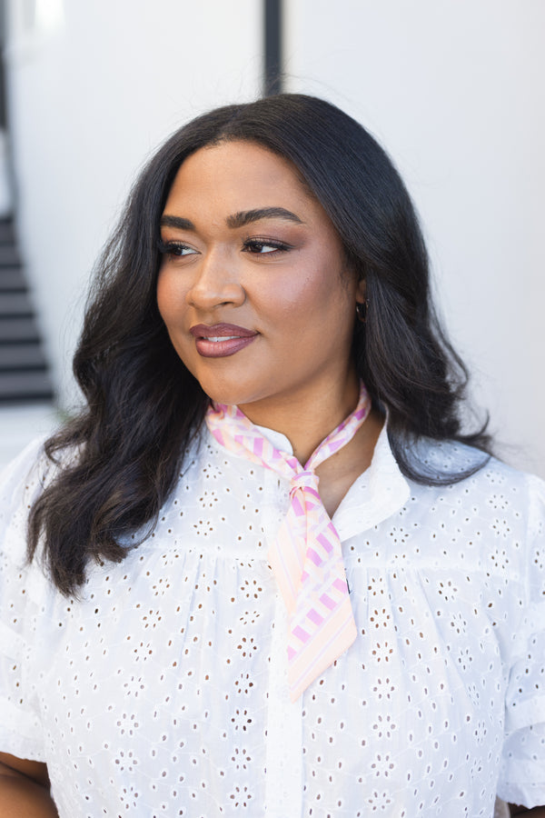 Chic Soul plus size clothing, pink and orange patterned silk scarf 