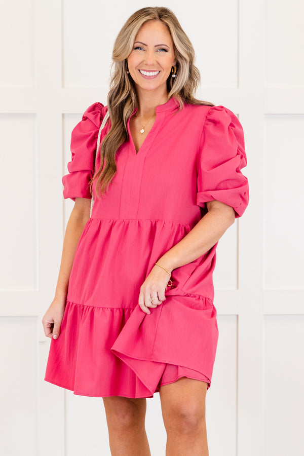 Chic Soul plus size clothing, orchid dress short short puff sleeves and above knee length