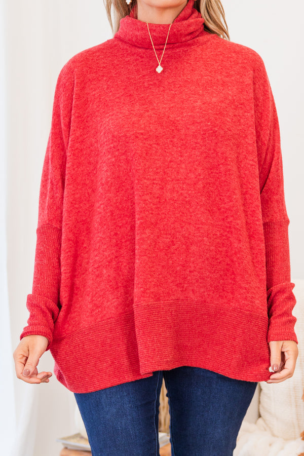 Chic Soul plus size clothing, long sleeve knit sweater with turtleneck neckline with ribbed band at the bottom