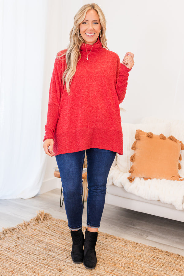 Chic Soul plus size clothing, long sleeve knit sweater with turtleneck neckline with ribbed band at the bottom