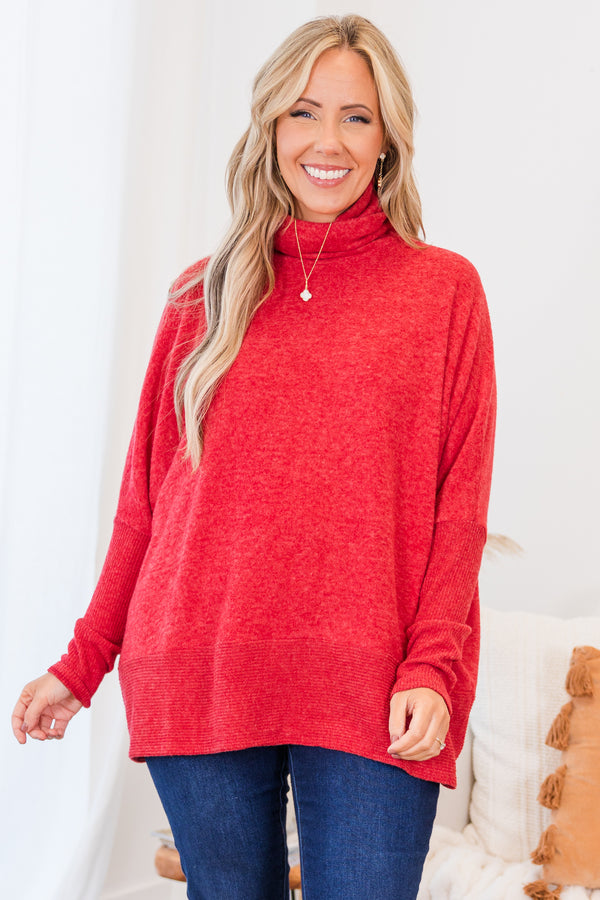 Chic Soul plus size clothing, long sleeve knit sweater with turtleneck neckline with ribbed band at the bottom