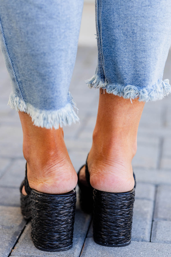 Chic Soul plus size clothing, black woven espadrille wedge sandals with two straps