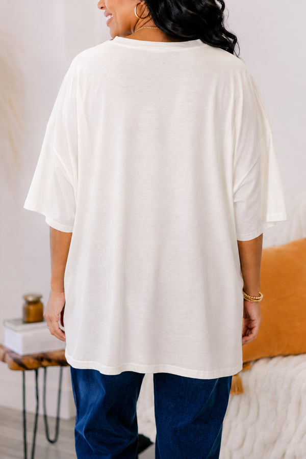 Chic Soul plus size clothing, ivory boyfriend tee with 