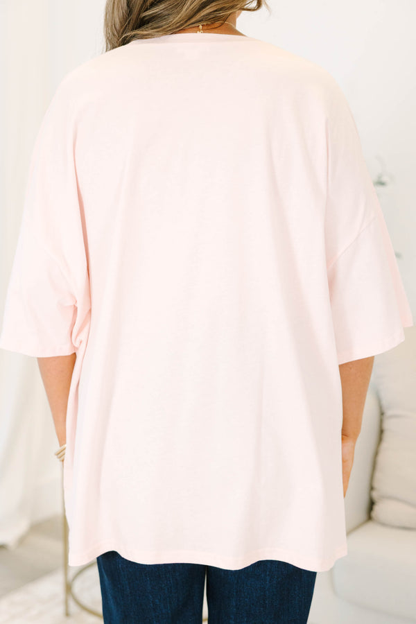 Plus size light pink oversized boyfriend tee with 'MAMA' and a pumpkin graphic.