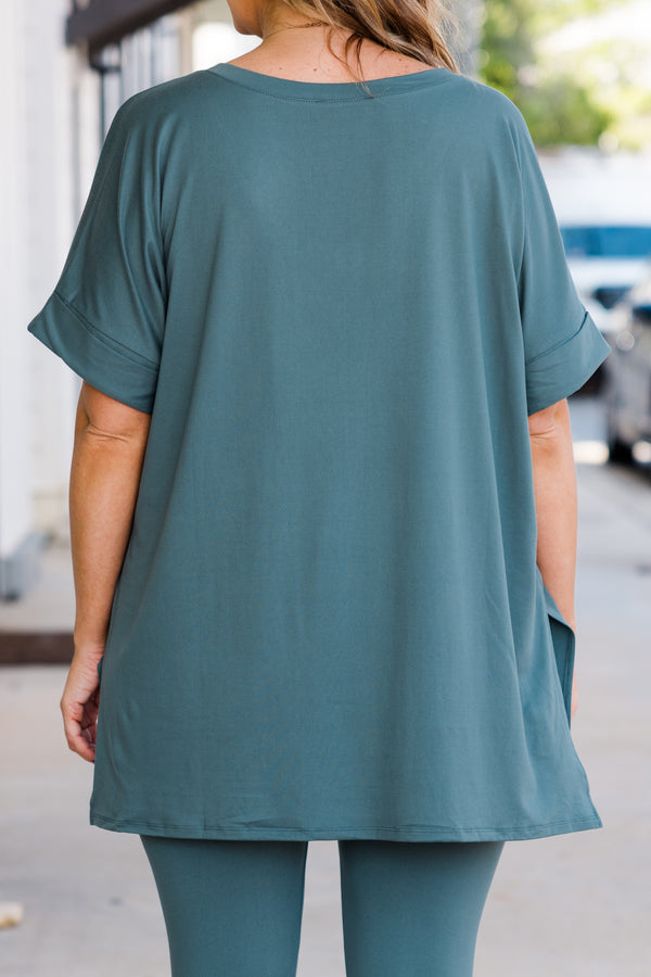 Chic Soul plus size clothing, short-sleeve ash jade matching top and leggings set with v-neckline 
