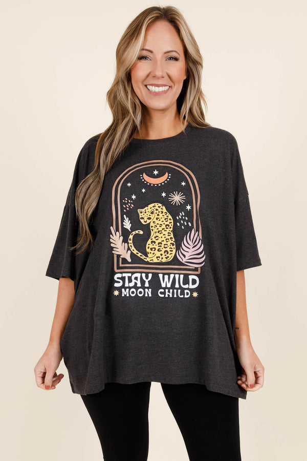 Chic Soul plus size clothing, charcoal graphic boyfriend tee with 