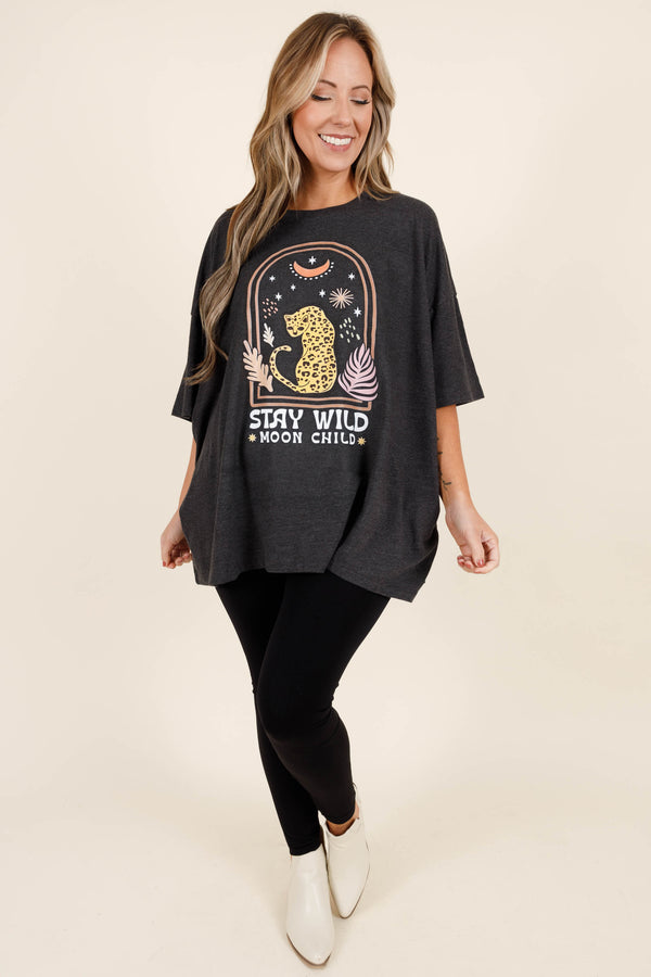 Chic Soul plus size clothing, charcoal graphic boyfriend tee with 
