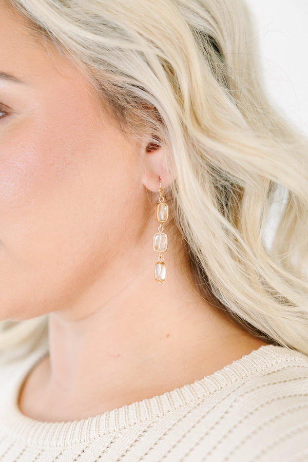 Plus Size gold-plated drop earrings with three cascading clear crystals 