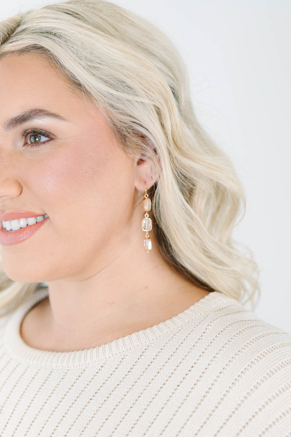 Plus Size gold-plated drop earrings with three cascading clear crystals 