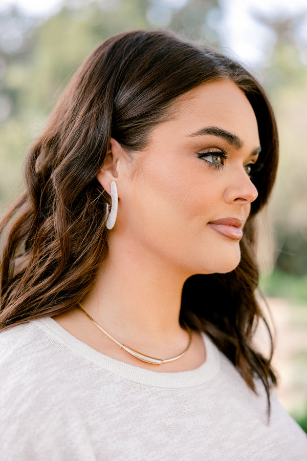Chic Soul plus size clothing, ivory woven half hoop earrings