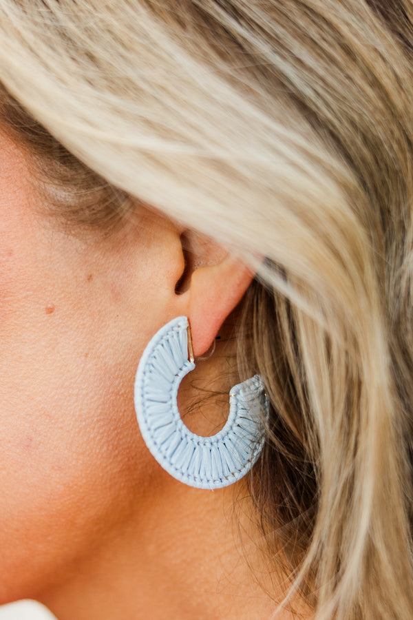 Chic Soul plus size clothing, chunky aqua blue woven hoop earrings with gold accents