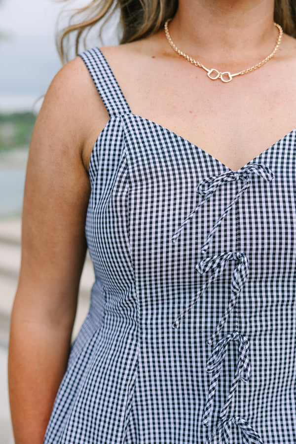 Plus Size black and white gingham tank top with tie-front details