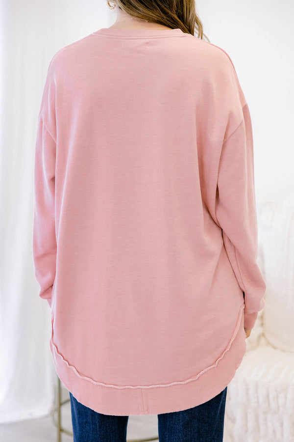 Chic Soul plus size clothing, light pink long sleeve scoop hem tunic
