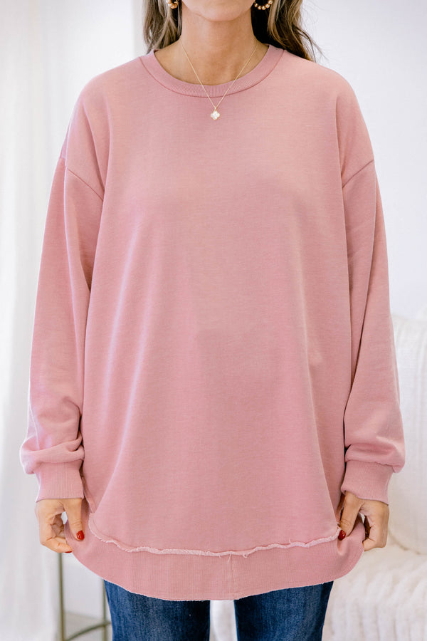Chic Soul plus size clothing, light pink long sleeve scoop hem tunic