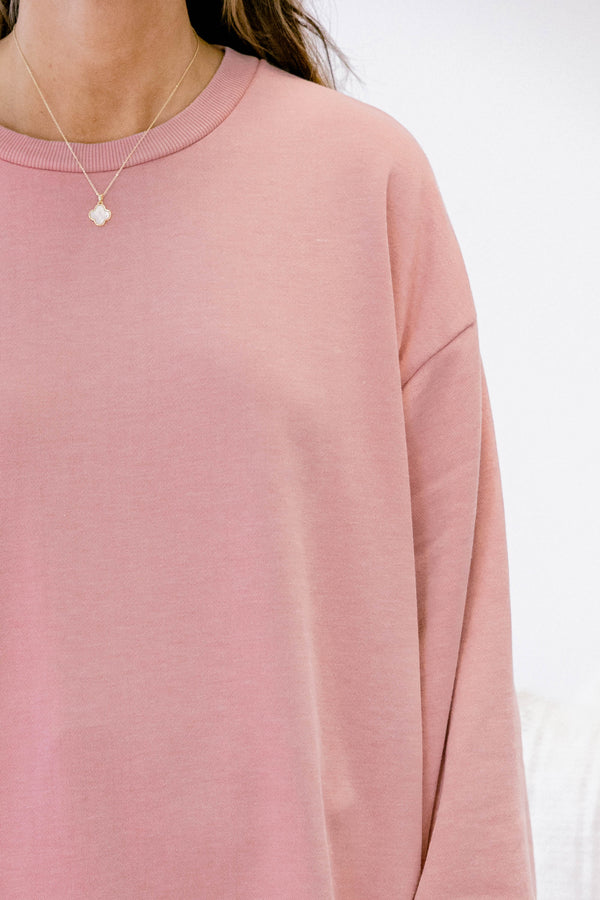 Chic Soul plus size clothing, light pink long sleeve scoop hem tunic