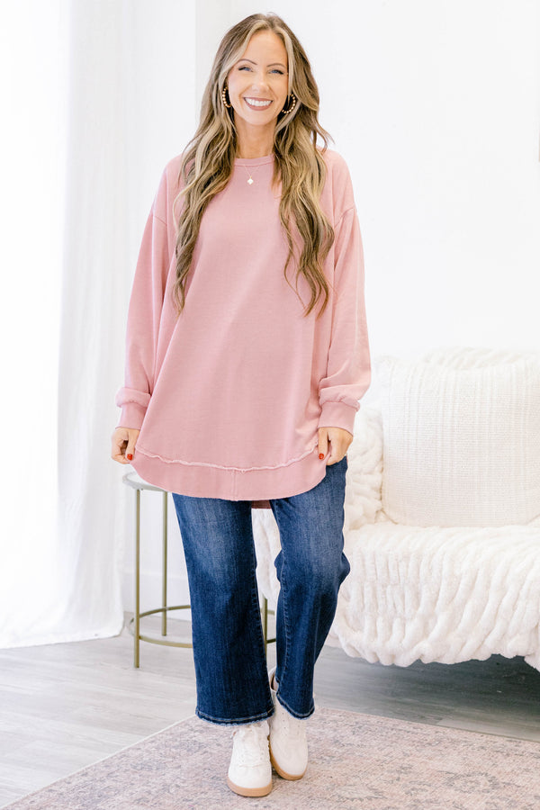 Chic Soul plus size clothing, light pink long sleeve scoop hem tunic
