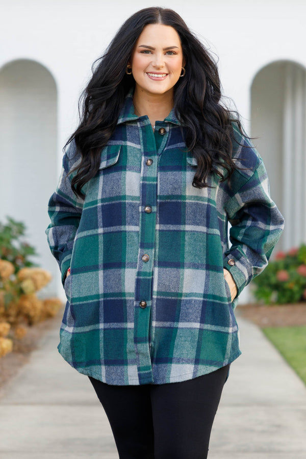 Chic Soul plus size clothing, olive plaid buttoned shacket