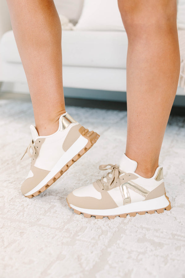 Plus size clothing, brown and white fashion sneakers